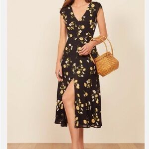 Reformation Wellfleet Black Floral Midi Dress
